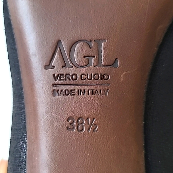 AGL Block Heel Pumps, Black Canvas & Patent Leather Shoes, Size 8 - Picture 12 of 13